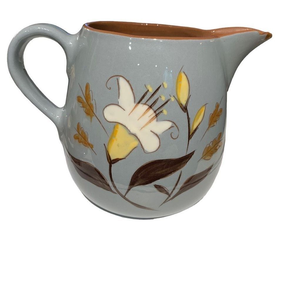 Stangl Pottery VNTG 50s Trenton, NJ “Golden Harvest” Hand-paint Pitcher Blue MCM